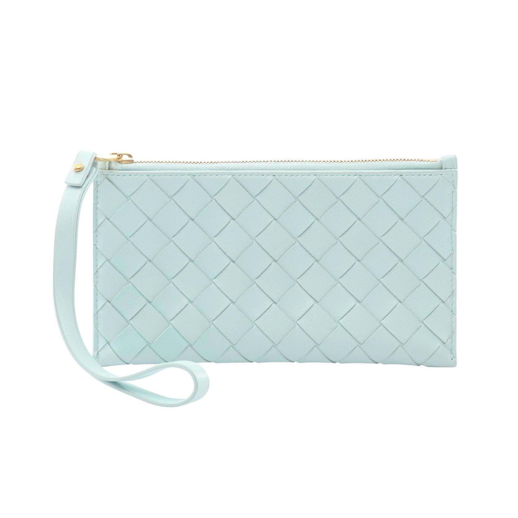 ボッテガヴェネタ BOTTEGA VENETA イントレチャート ハンドストラップ付き ポーチ バッグ レザー レディース ブルー系 【中古】