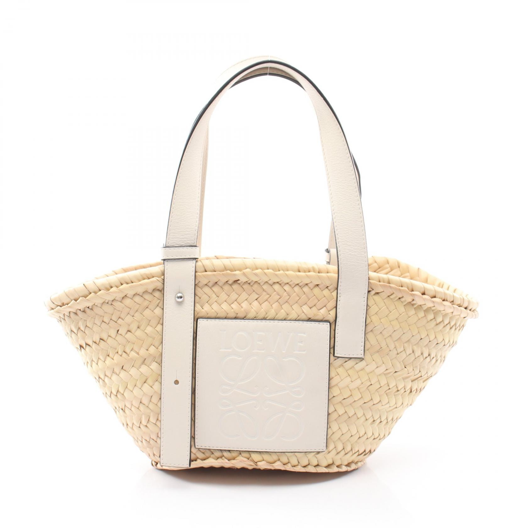 ロエベ LOEWE バスケットバッグ スモール ハンドバッグ バッグ レザー ラフィア レディース ベージュ系 / ホワイト系 【中古】