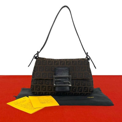 FENDI フェンディ ズッキーノ FF 柄 キャンバス レザー ハンドバッグ ブラウン
27150