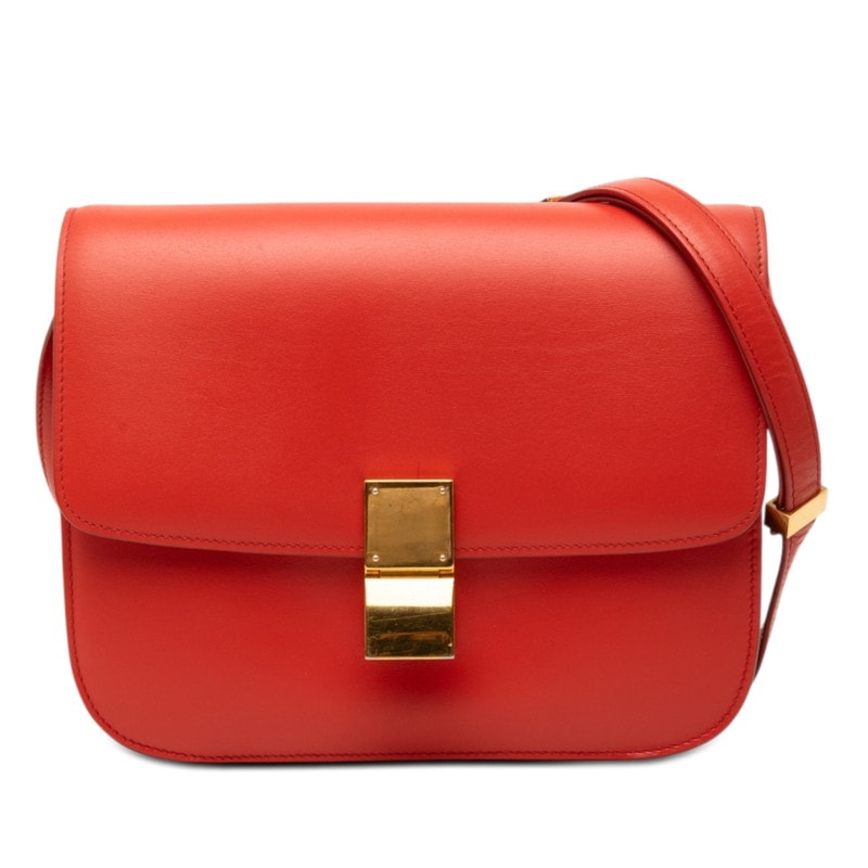 セリーヌ クラシックボックス ミディアム 斜めかけ ショルダーバッグ オレンジ レザー レディース CELINE 【中古】