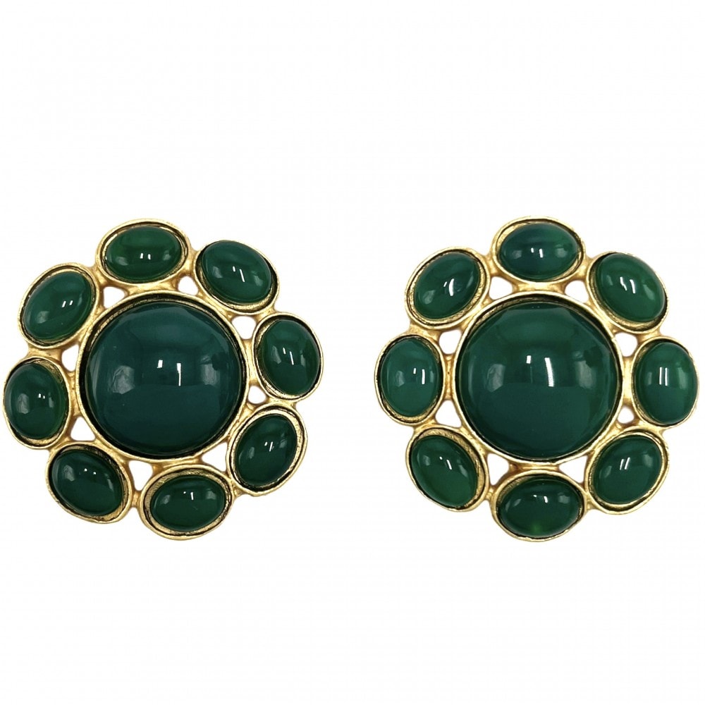 CHANEL シャネル イヤリング グリポア ココマーク ヴィンテージ アクセサリー GP  カラーストーン   95A ゴールド グリーン 緑 レディース 約27.8g 1995年【中古品】