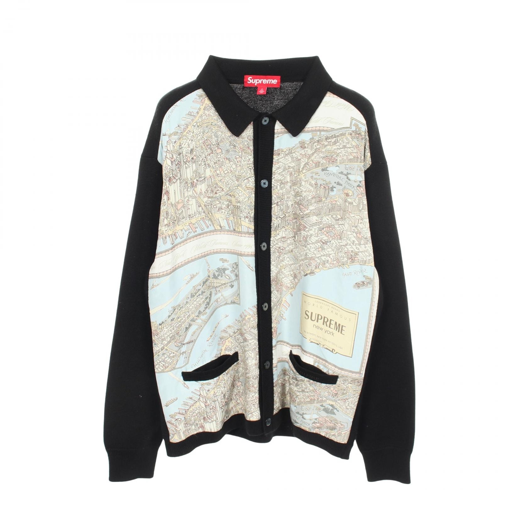 シュプリーム Supreme Silk Map Cardigan 切替 カーディガン 衣料品 トップス ウール シルク アクリル メンズ ブラック系 / マルチカラー 【中古】