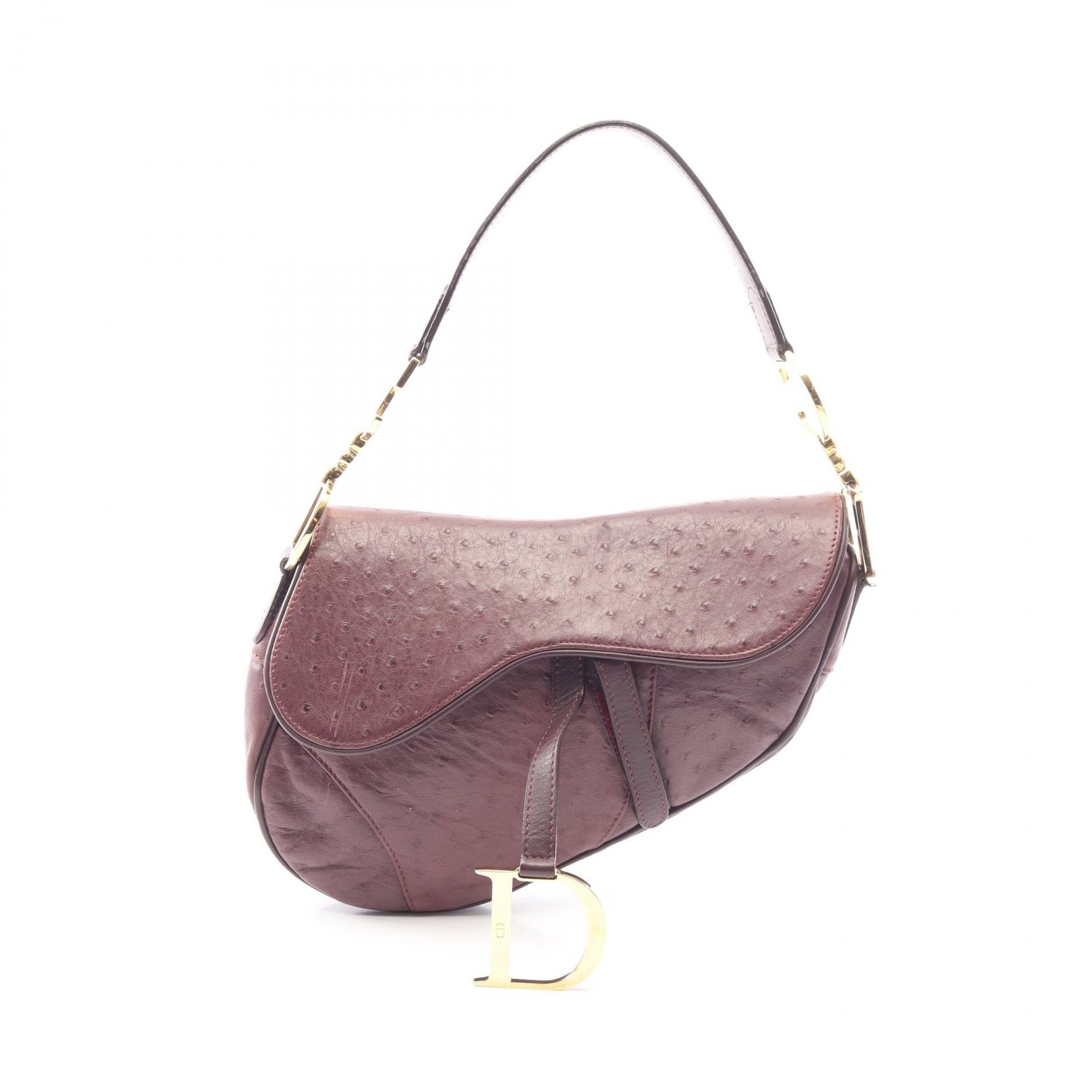 ディオール Dior サドルバッグ ハンドバッグ バッグ オーストリッチ レディース パープル系 【中古】