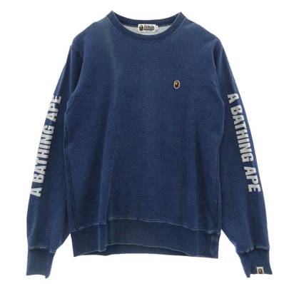 A BATHING APE アベイシングエイプ スウェット 001SWD201009X ロゴワッペン アームロゴ クルーネック スウェット トレーナー ブルー系 XL【中古】