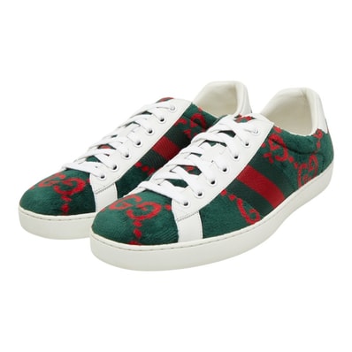 グッチ GGテリークロス - スニーカー サイズ:9 576177 グリーン レッド パイル レザー メンズ GUCCI 【中古】