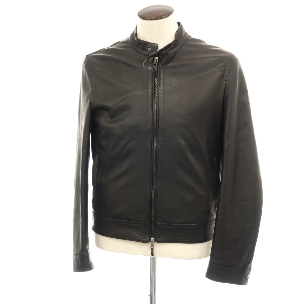 【中古】エンメティ EMMETI ラムスキン レザー シングルライダースジャケット ブラック【サイズ50】【メンズ】