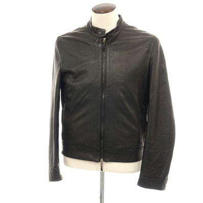 【中古】エンメティ EMMETI ラムスキン レザー シングルライダースジャケット ブラック【サイズ50】【メンズ】