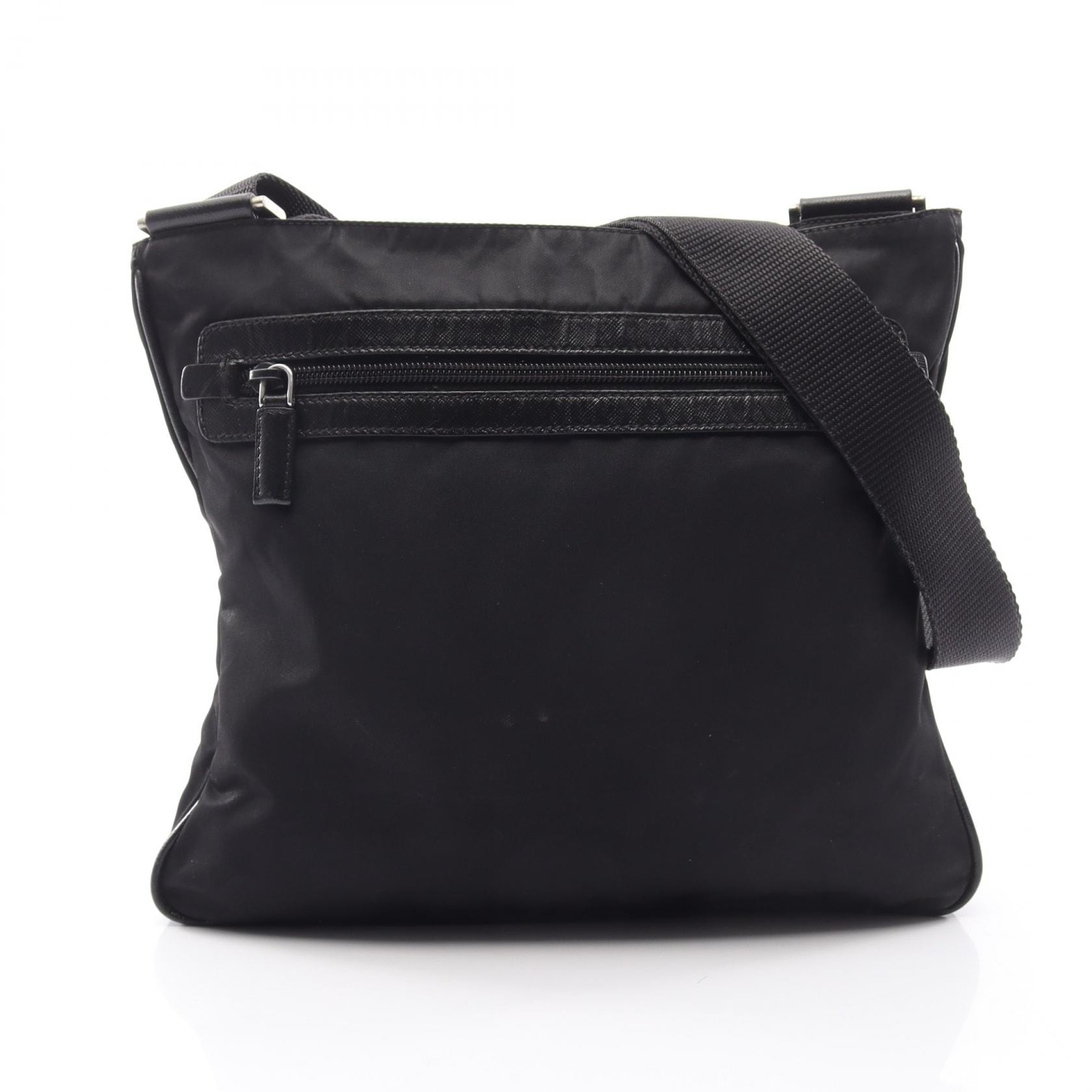 プラダ PRADA トライアングルロゴ ショルダーバッグ バッグ ナイロン サフィアーノレザー メンズ レディース ブラック系 【中古】