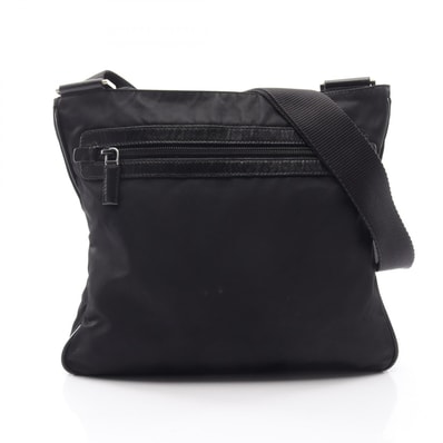 プラダ PRADA トライアングルロゴ ショルダーバッグ バッグ ナイロン サフィアーノレザー メンズ レディース ブラック系 【中古】