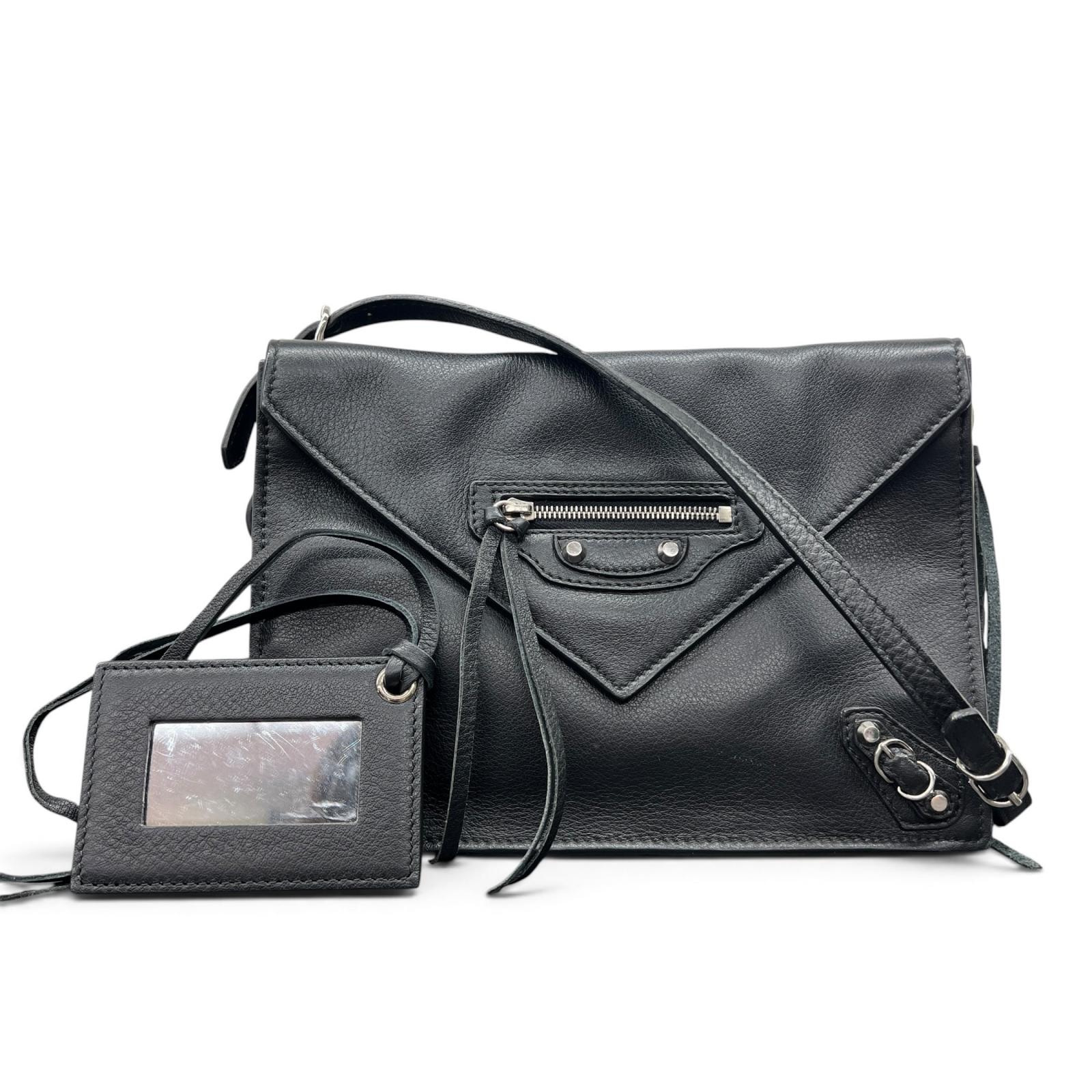 BALENCIAGA 希少 バレンシアガ ペーパートリプル XS ショルダーバッグ 398815 レザー ブラック ポシェット クロスボディ Y2K Bランク 中古 鑑定済 バレンシアガバッグ