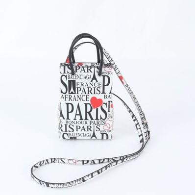 ■極美品 バレンシアガ ボンジュールパリ ショッピング フォンホルダー