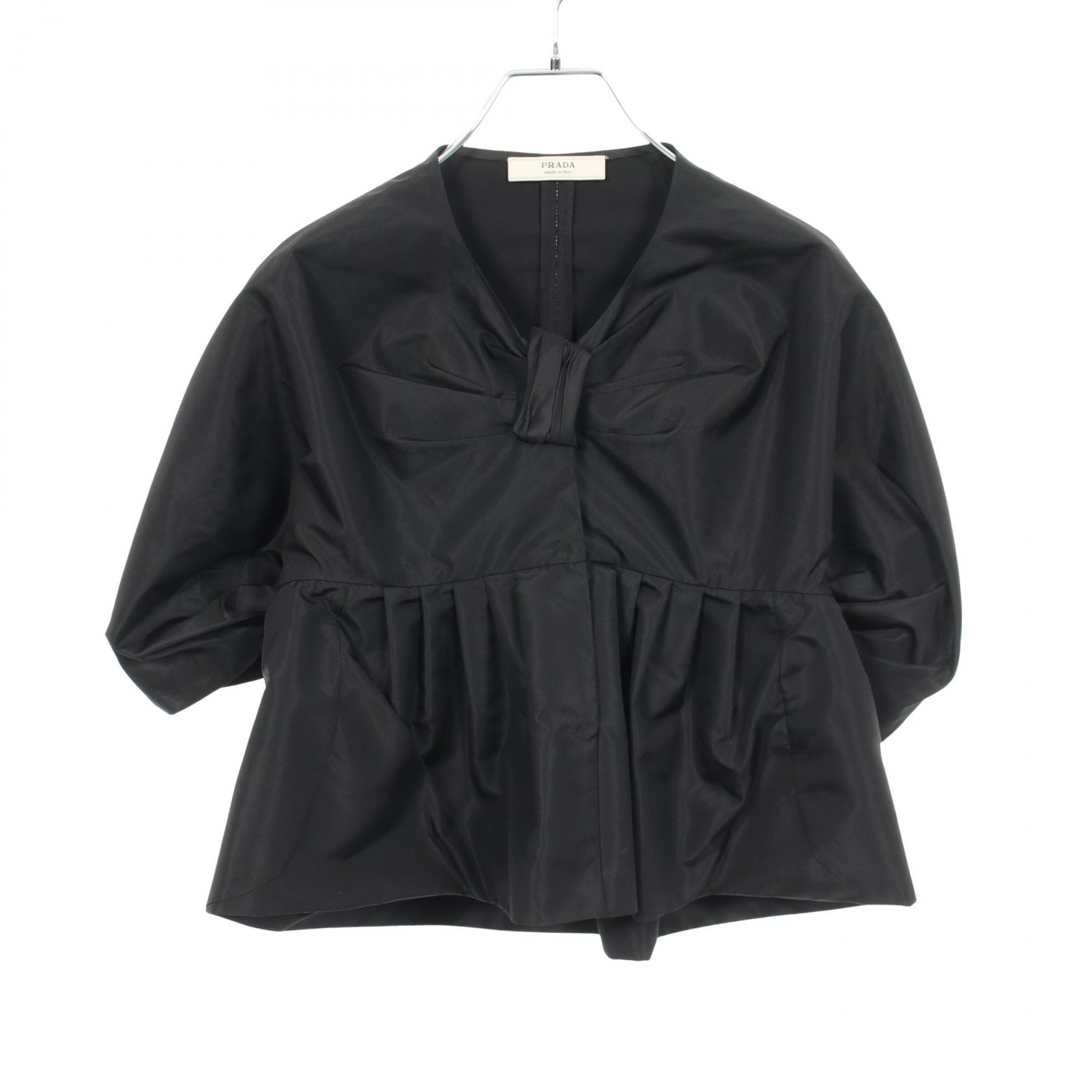 プラダ PRADA 半袖 ノーカラージャケット 衣料品 アウター シルク ポリエステル レディース ブラック系 【中古】