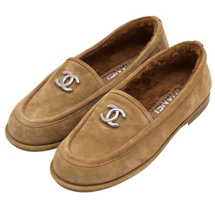 【新品同様】CHANEL シャネル ローファー サイズ 37C レディース  ココマーク メタルチャーム スウェード シューズ 靴 袋付属 キャメル スペイン製