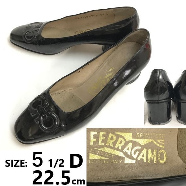 イタリア製★Salvatore Ferragamo/フェラガモ★エナメル/レザー/パンプス/ヒール【5.5/black/黒】pumps/Shoes/high heels◆bQ-630