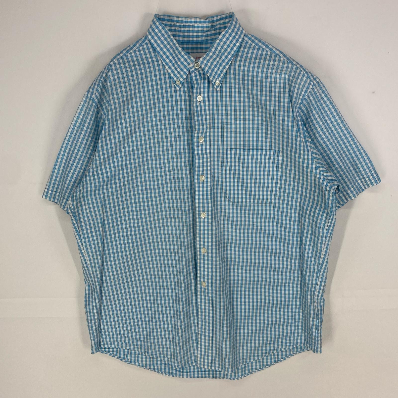 古着 ブルックスブラザーズ Brooks Brothers 半袖シャツ ボタンダウン ワッフル MADISON L  水色系 チェック メンズ
