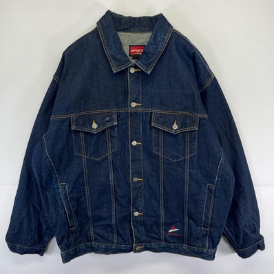 古着 アヴィレックス AVIREX デニム ジャケット インディゴ 胸ポケット 大きいサイズ ロゴ 刺繍 3XL ブルー系 メンズ
