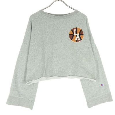 Champion チャンピオン E Hyphen World gallery イーハイフンワールドギャラリー コラボ 長袖 ショート丈 スウェット F グレー
