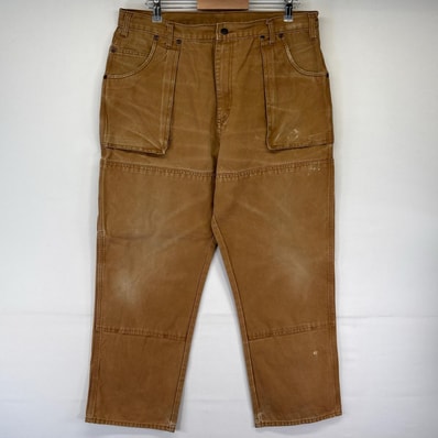古着 ディッキーズ Dickies ダック パンツ ダブルニー ワンポロゴ ワーク 大きいサイズ 38x30 ベージュ系 メンズ