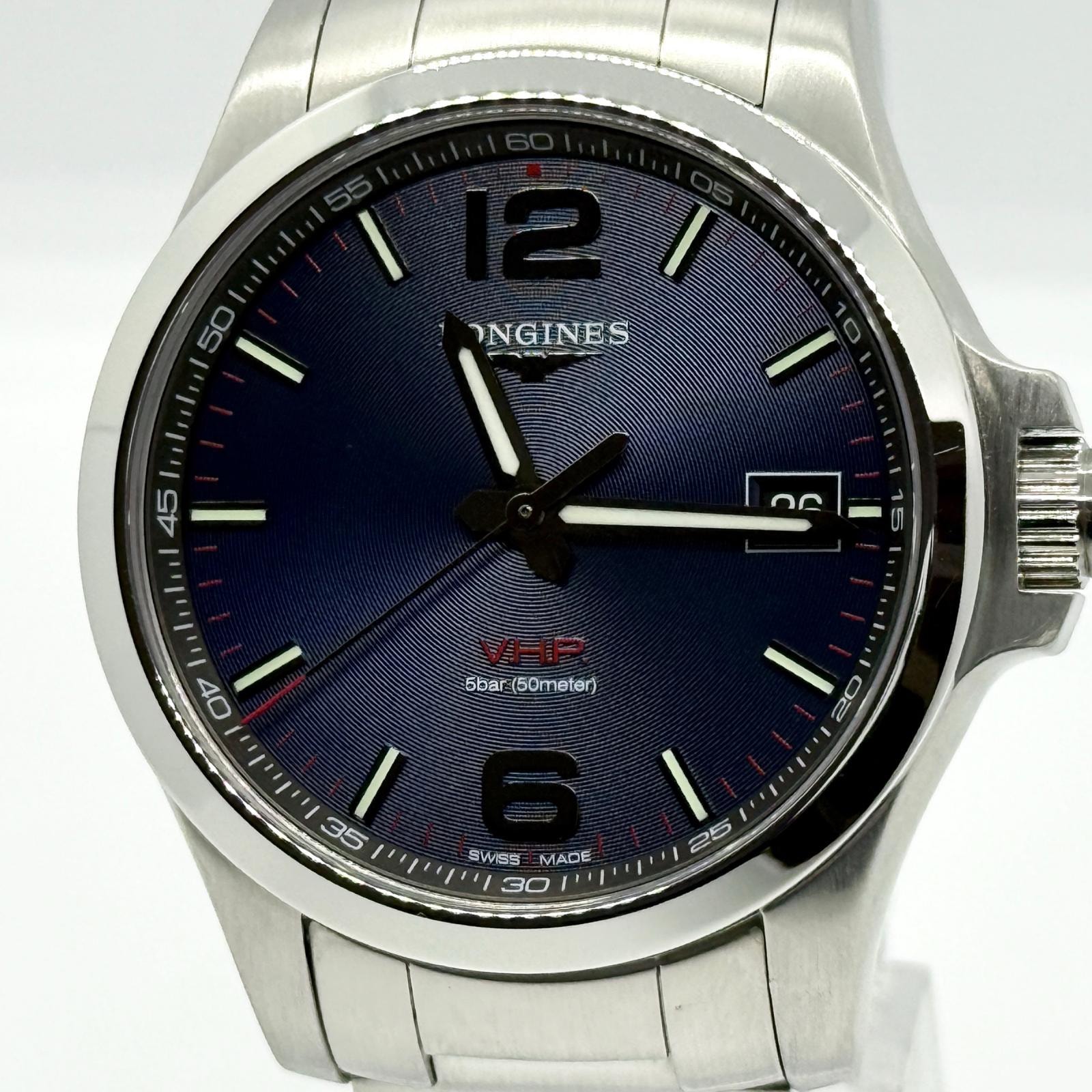 LONGINES ロンジン コンクエスト V.H.P. L3.716.4 ネイビー QZ メンズ 腕時計 稼働品