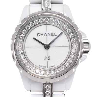 値下 シャネル CHANEL H5238 J12 ダイヤモンド ホワイト クォーツ レディース 良品 保証書付き 腕時計 G#150204