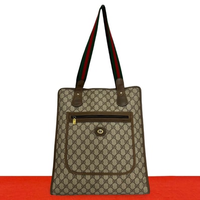GUCCI グッチ シェリーライン GG ロゴ 柄 金具 レザー PVC トートバッグ ブラウン
46516