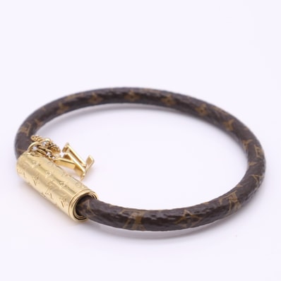 美品 LOUIS VUITTON ルイ・ヴィトン モノグラム ブレスレット LV プッシュ M1035E ブレスレット ゴールド ブラウン モノグラム キャンバス レディース