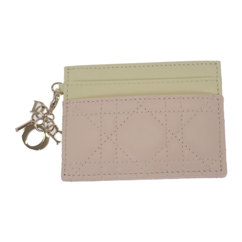 ディオール Dior Lady Dior Freesia カードホルダー S0974OBWS カードケース ラムスキン ピンク イエロー ゴールド金具 レディース【中古】【Aランク】