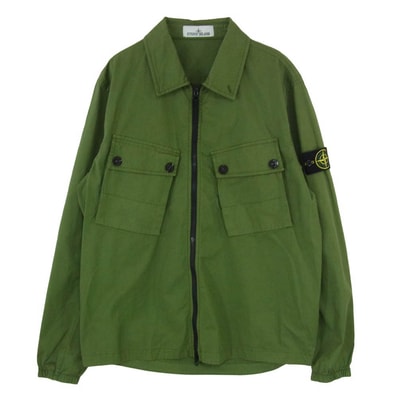 STONE ISLAND ストーンアイランド 22AW 771510910 Patch Pocket Overshirt Jacket ポケット ジップ アップ シャツ ジャケット グリーン系 L【中古】
