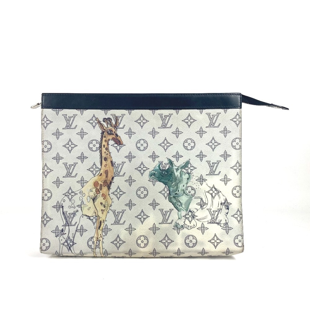 ルイヴィトン LOUIS VUITTON ポシェット・ヴォワヤージュ GM M66649 モノグラムサバンナ チャップマンブラザーズ ポーチ カバン セカンドバッグ クラッチバッグ レザー ネイビー