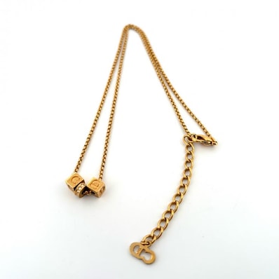 クリスチャンディオール Christian Dior ネックレス キューブ ロゴ CD ラインストーン GP ゴールド メッキ【鑑定済み】正規品