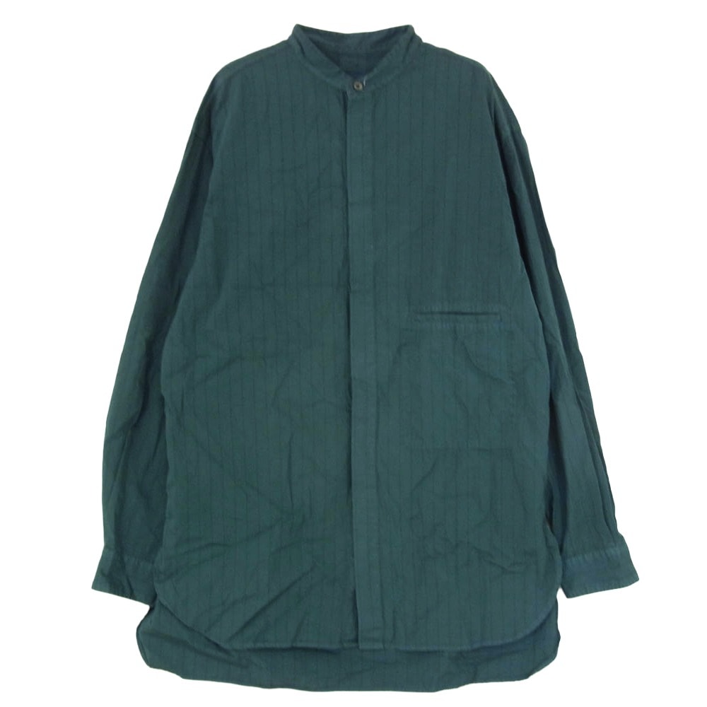 YOKE ヨーク 23SS YK23SS0473SH Garment Dye Stripe Band Collar Shirt ガーメントダイ ストライプ バンドカラー 長袖 シャツ グリーン系 3【中古】
