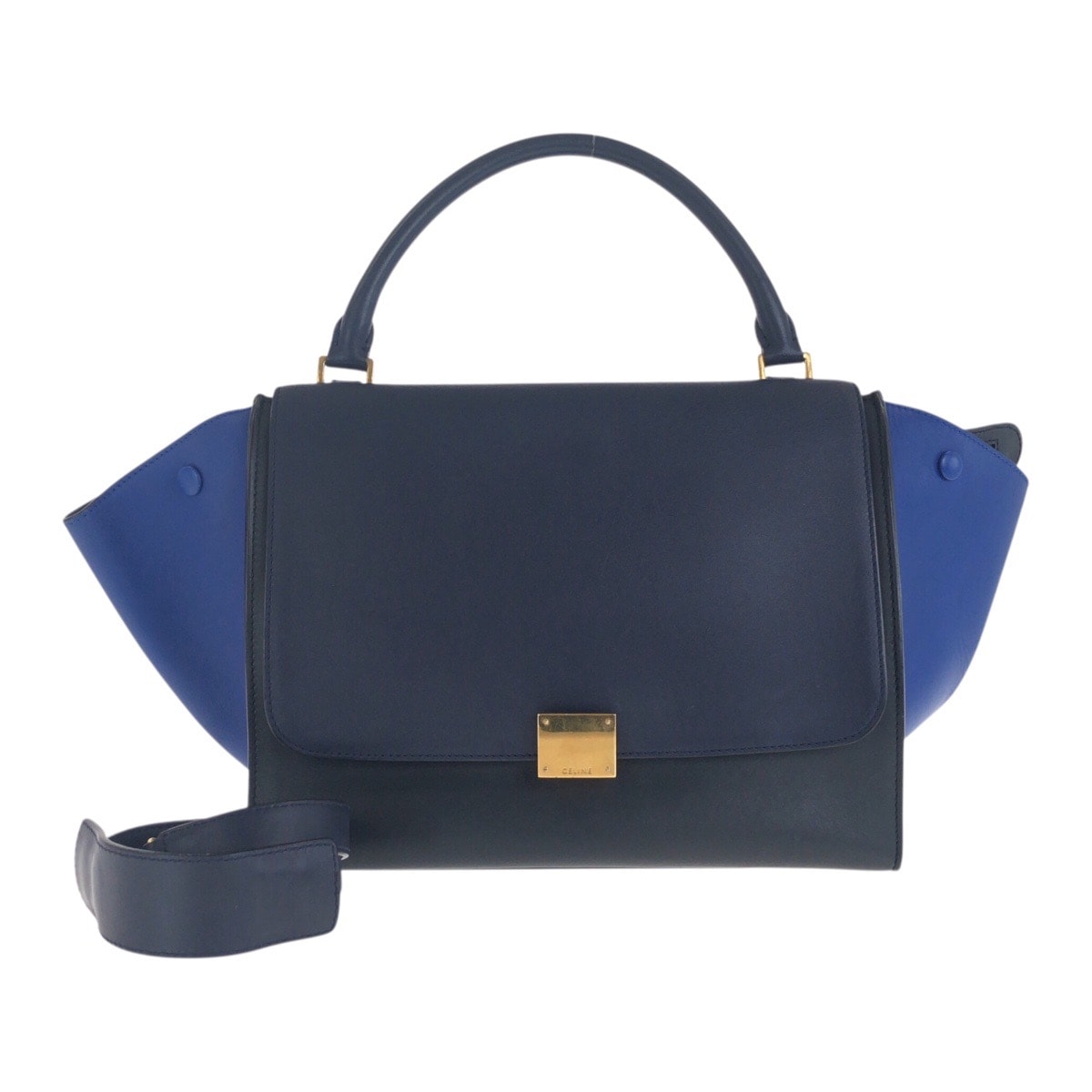 美品 CELINE セリーヌ トラペーズ ミディアム ネイビー ブラック ブルー ゴールド金具 レザー ハンドバッグ ショルダーバッグ 2way 506073 【中古】