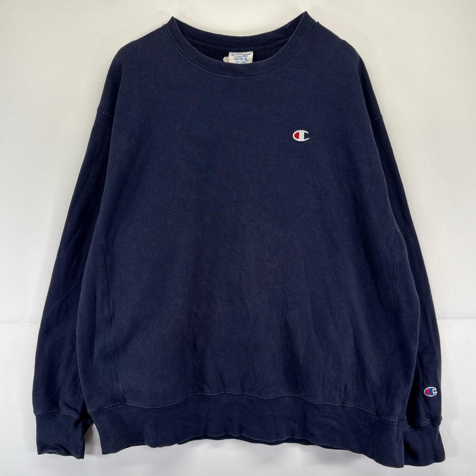 古着 チャンピオン Champion スウェット 無地 リバースウィーブ 大きいサイズ 刺繍 2XL  ネイビー系 メンズ