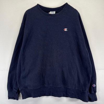 古着 チャンピオン Champion スウェット 無地 リバースウィーブ 大きいサイズ 刺繍 2XL ネイビー系 メンズ