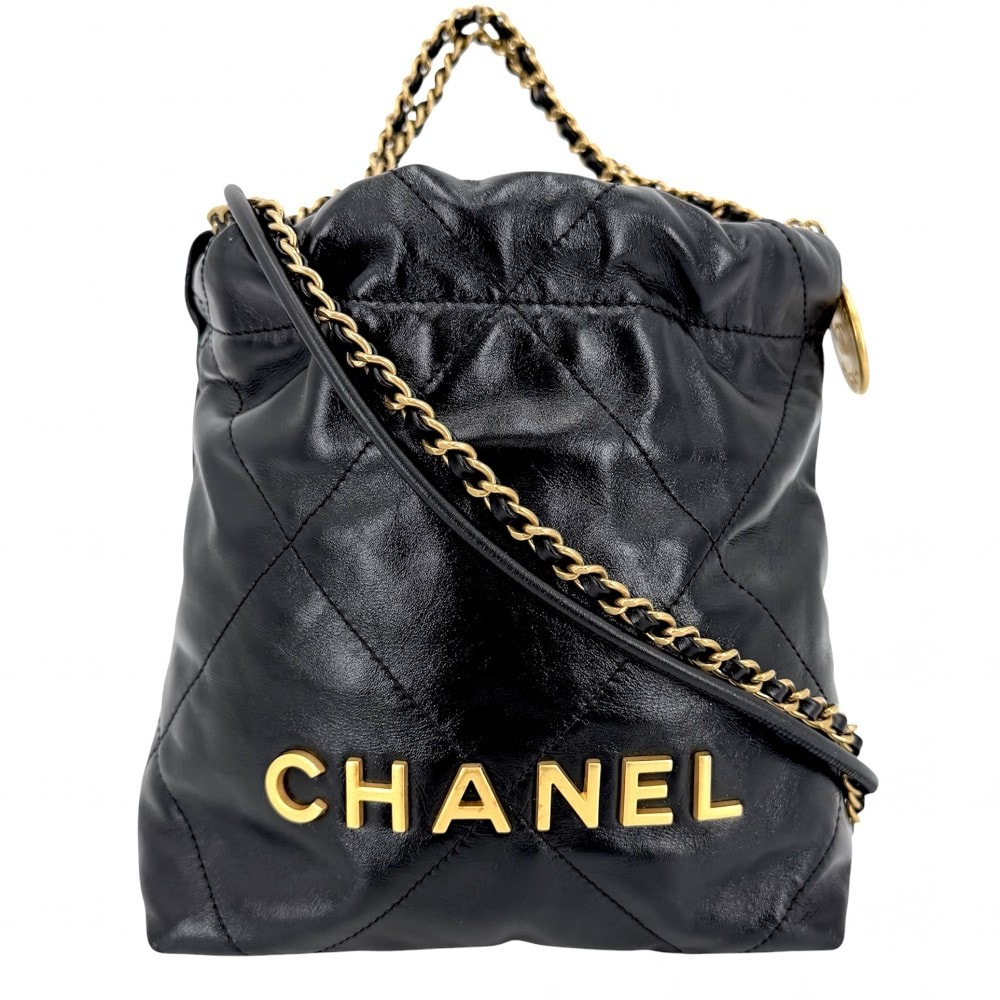 CHANEL シャネル 2WAY シャネル22 チェーンショルダーバッグ ハンドバッグ ミニバッグ 肩掛け 斜め掛け AS3980 レザー    ブラック 黒 ゴールド金具 レディース 美品【中古品】