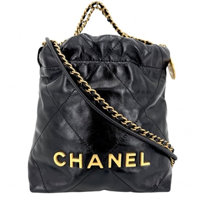 CHANEL シャネル 2WAY シャネル22 チェーンショルダーバッグ ハンドバッグ ミニバッグ 肩掛け 斜め掛け AS3980 レザー ブラック 黒 ゴールド金具 レディース 美品【中古品】