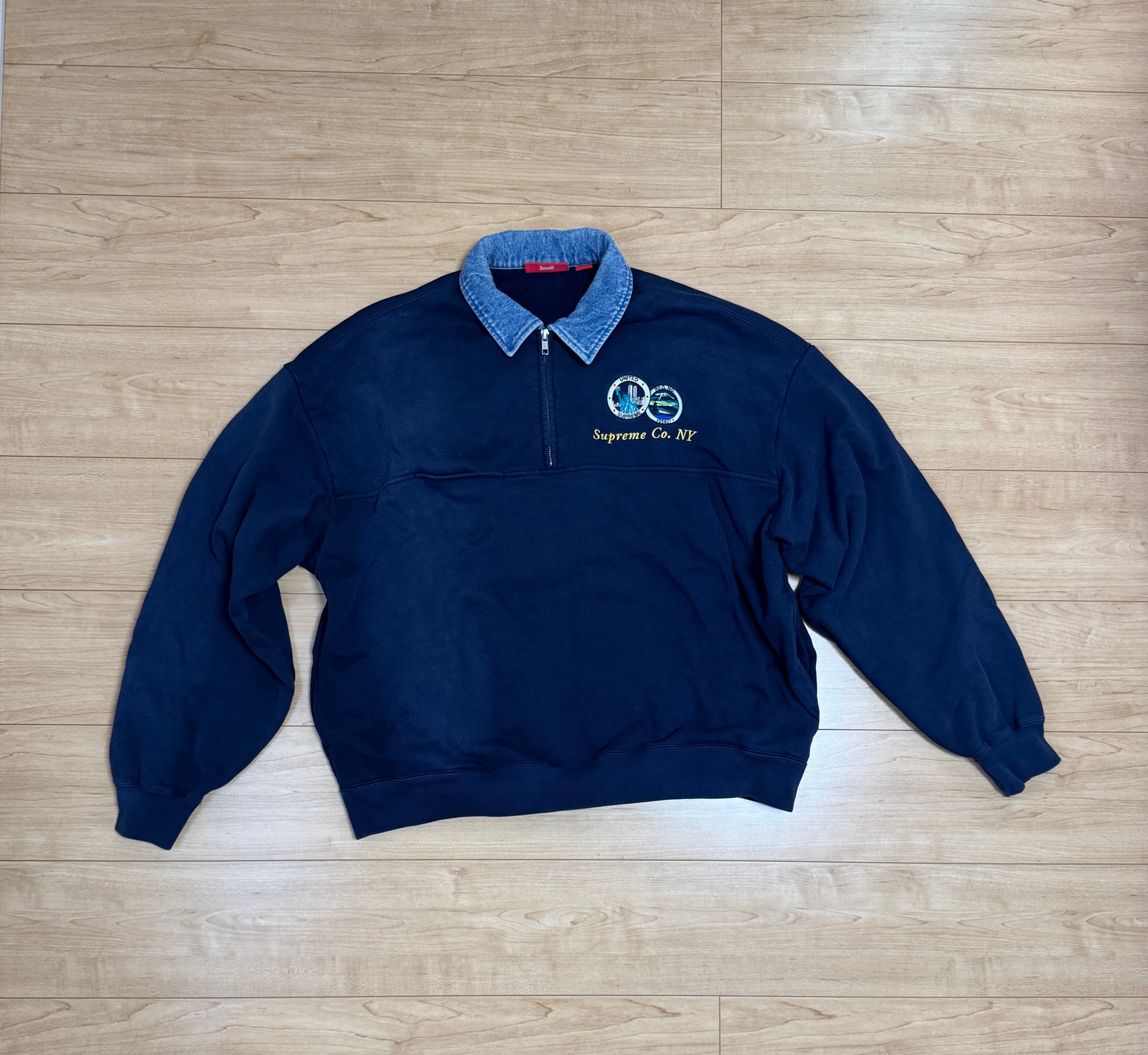 Supreme Denim Collar Half Zip Sweatshirt "Navy"