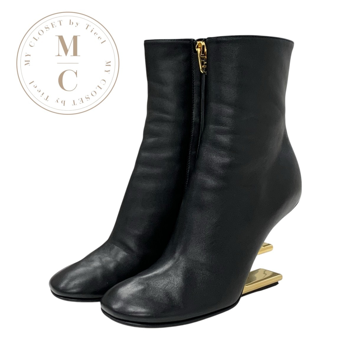 フェンディ FENDI ファースト ブーツ ショートブーツ 靴 シューズ レザー ブラック 黒 ゴールド Fロゴ