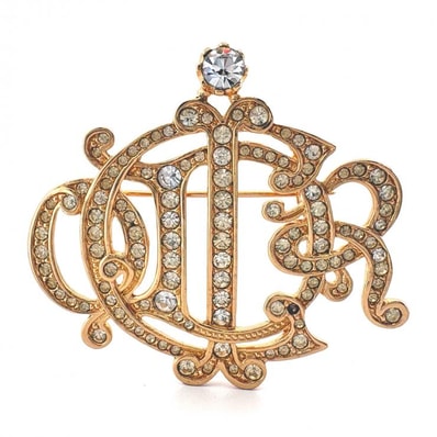 クリスチャンディオール エンブレム ロゴ ラインストーン GP ブローチ ゴールド ヴィンテージ Christian Dior 正規品【鑑定済み】