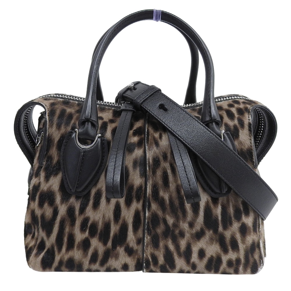 トッズ Dスタイリング レオパード ハラコ×レザー 2way ハンドバッグ レディース ブラウン