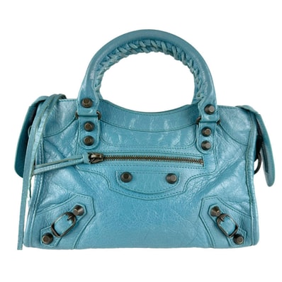 バレンシアガ BALENCIAGA ハンドバッグ ショルダーバッグ クラシック ミニ シティ レザー ターコイズブルー レディース 300295【中古】 z9427