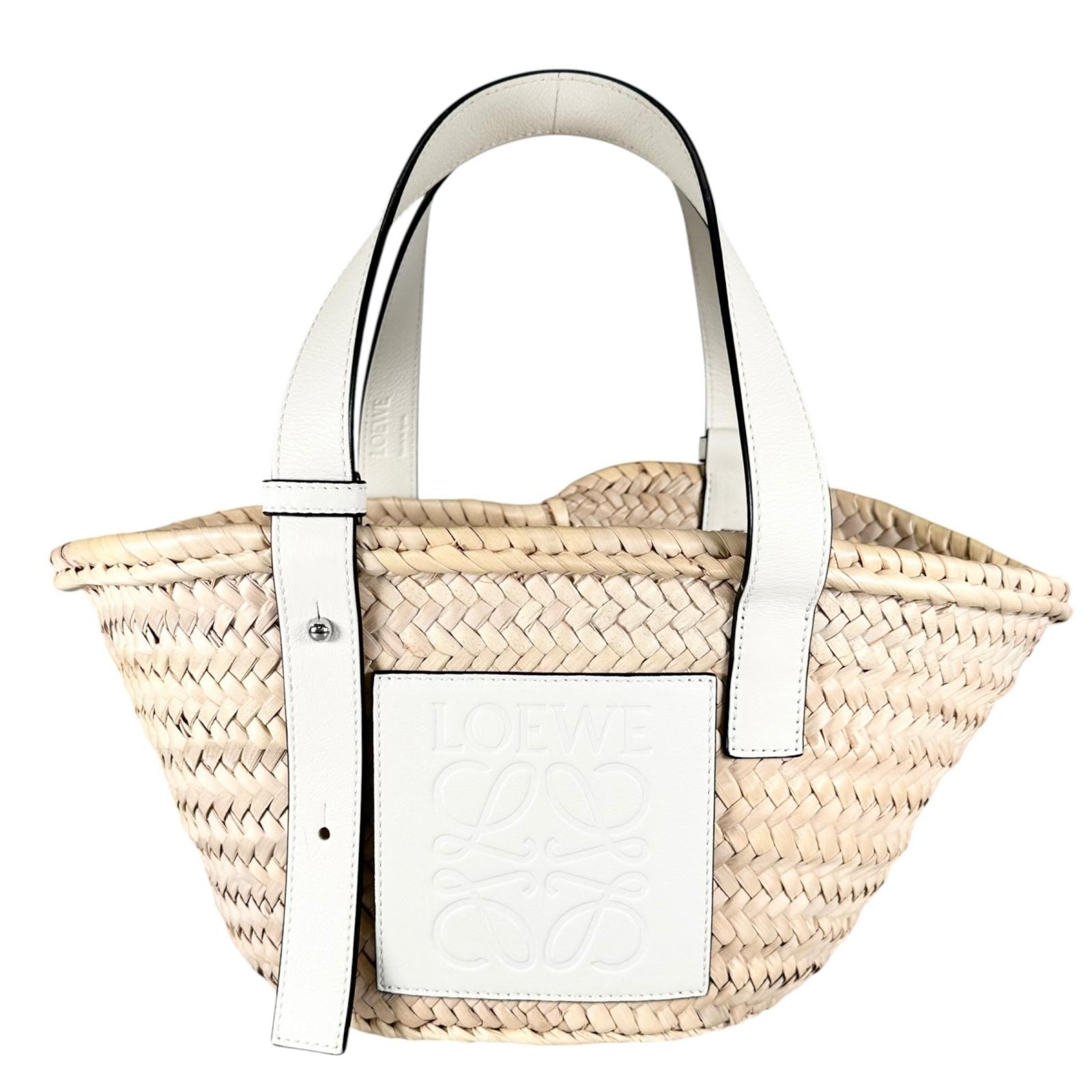 美品 LOEWE ロエベ ハンドバッグ ラフィア ホワイト レディース バスケット【中古】