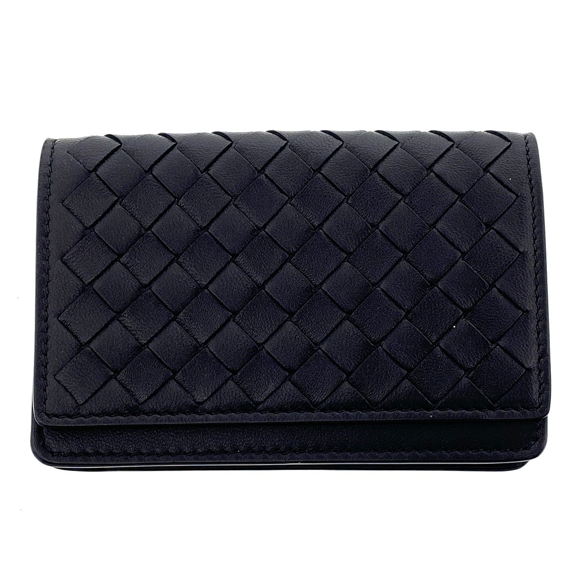 BOTTEGAVENETA ボッテガヴェネタ イントレチャート カードケース 名刺入れ 174646 レザー ブラック レディース【中古】