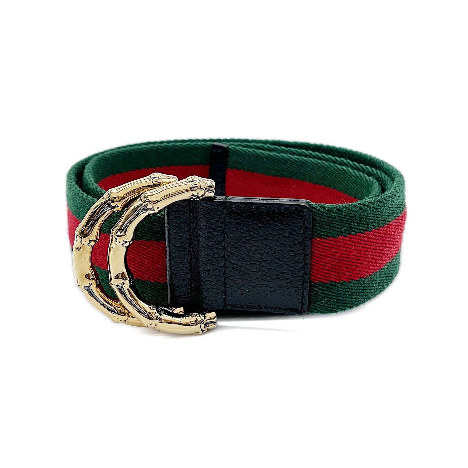 GUCCI グッチ ウェブストライプ リング ガチャ ベルト
バンブーバックル ナイロン メタル 80/32 グリーン ユニセックス
【中古】