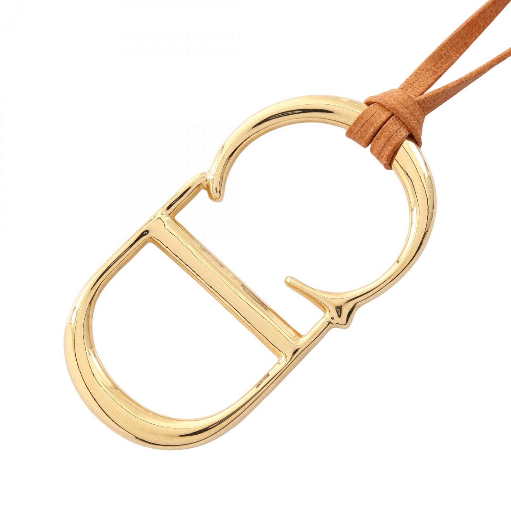 ディオール Dior CDロゴ ネックレス ジュエリー GP(ゴールドメッキ) レザー レディース ゴールド系 / ブラウン系 【中古】