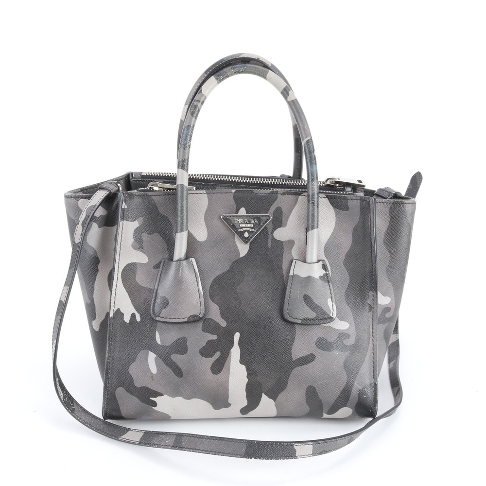 ■美品 プラダ サフィアーノトライアングルロゴ カモフラージュ 迷彩