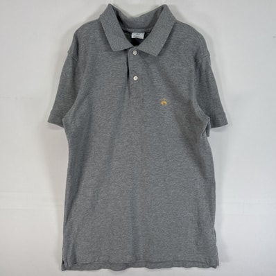 古着 90's/90年代 ブルックスブラザーズ Brooks Brothers 鹿の子 半袖 ポロシャツ ロゴ 刺繍 2ボタン SLIM FIT S グレー 無地 メンズ