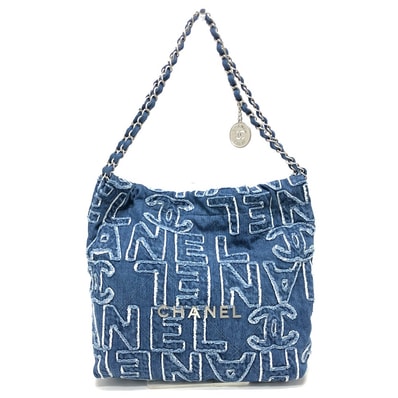 シャネル CHANEL CHANEL22 AS3260 24A ロゴパッチワーク ショルダーバック 肩掛けバック 斜め掛けバッグ ショルダーバッグ デニム ブルー 未使用