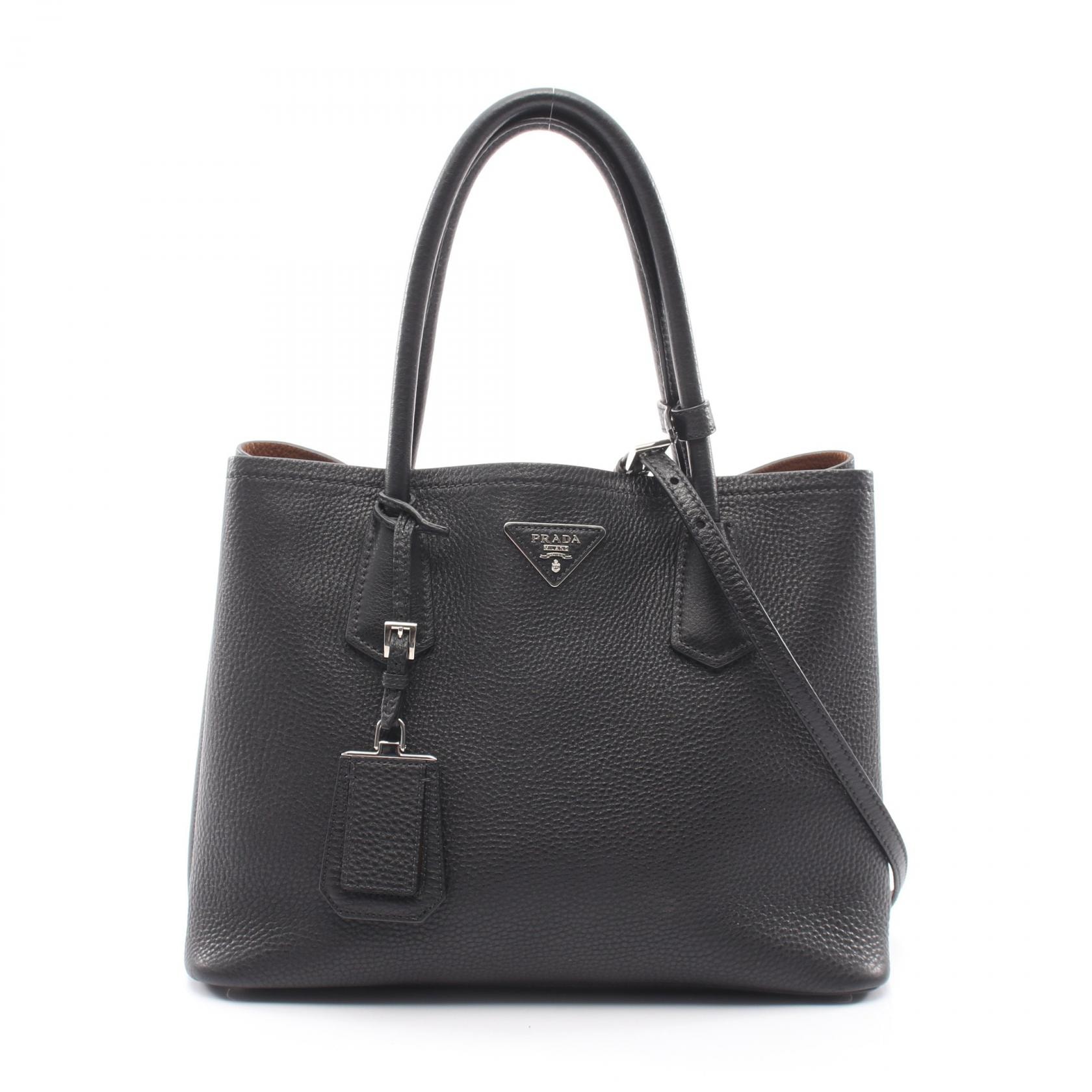 プラダ PRADA トライアングルロゴ 2WAY トートバッグ バッグ レザー レディース ブラック系 【中古】
