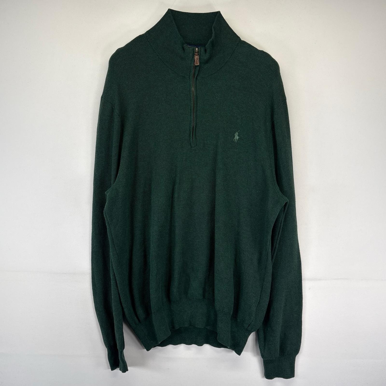 古着 ポロ・ラルフローレン POLO RALPH LAUREN ニット 大きいサイズ ハーフジップ ワンポイントロゴ 2XL グリーン メンズ